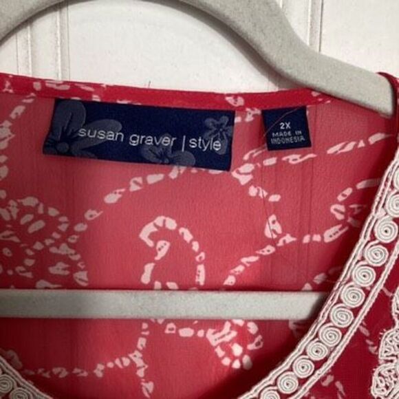 Susan Graver Style Women’s Embroidered Top Tunic Sz 2X Flowy Red - Picture 4 of 8